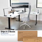 Vivo Electric Height Adjustable 71 X 71 Inch Curved Corner Stand Up Desk, White Table Top, Black Frame, Memory Controller, L-Shaped Workstation, E3C Series, Desk-Kit-E3Cbw