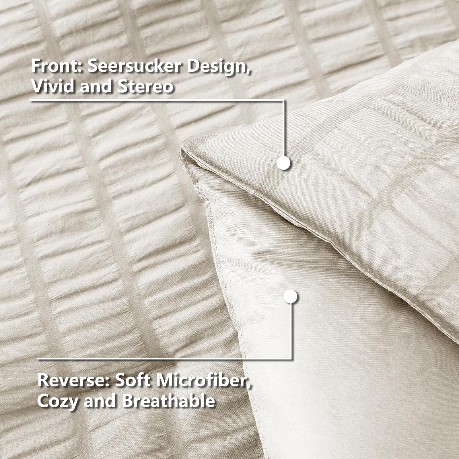 Cozylux Queen Seersucker Comforter Set With Sheets Oatmeal Bed In A Bag 7-Pieces All Season Bedding Sets With Comforter, Pillow Sham, Flat Sheet, Fitted Sheet, Pillowcase