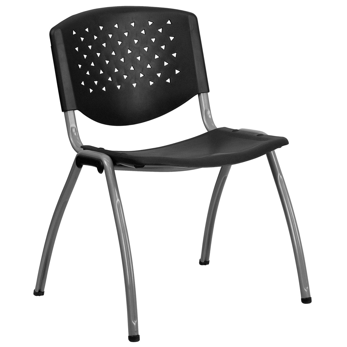 Flash Furniture HERCULES Series 880 lb. Capacity Black Plastic Stack Chair with Titanium Gray Powder Coated Frame