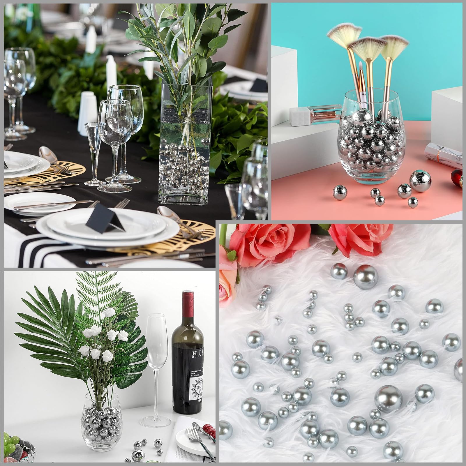Silver Floating Pearls | 150Pcs Silver Pearls Bead For Centerpieces Vases, Silver No Hole Beads | 8/14/20 Mm Floating Beads | Si