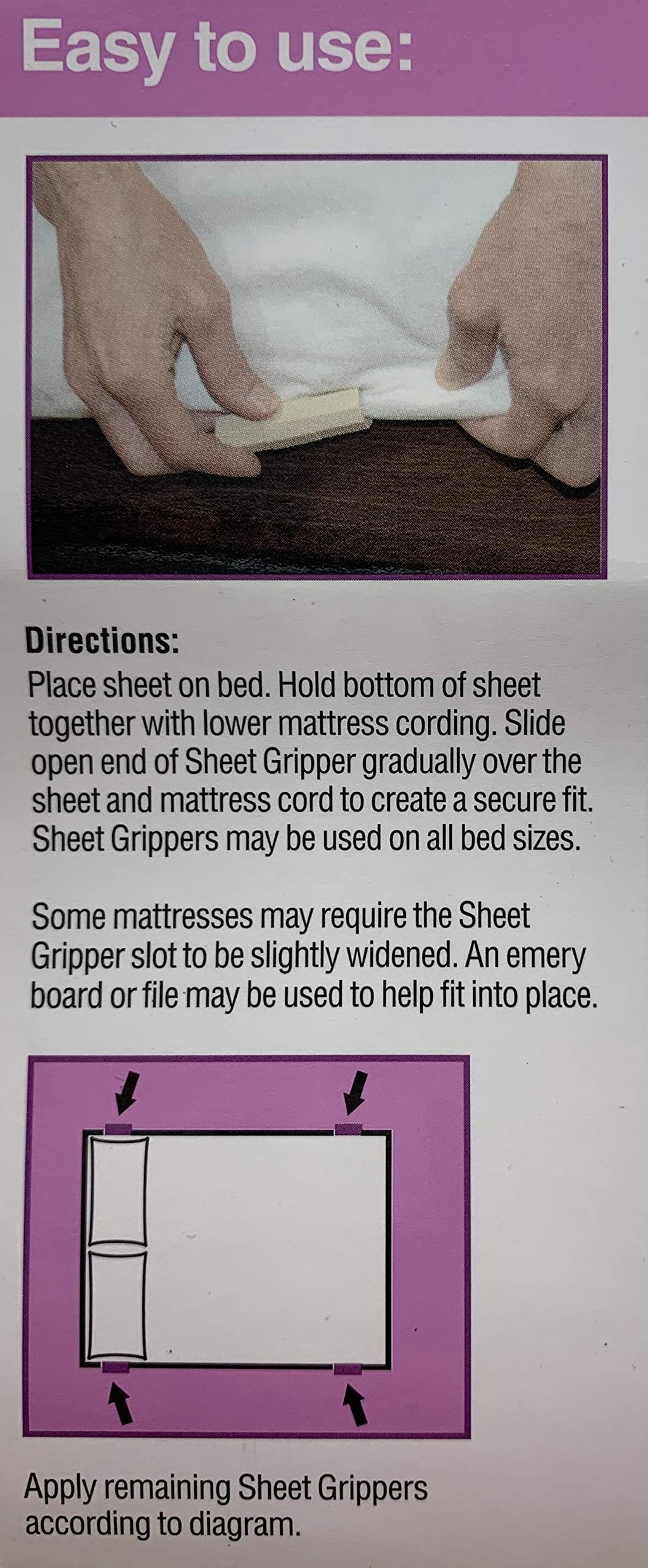 Bed Maker's FRESH IDEAS Grips - Adjustable Sheet Holders, 4 Count, White, Model FRE757XXASSTXX