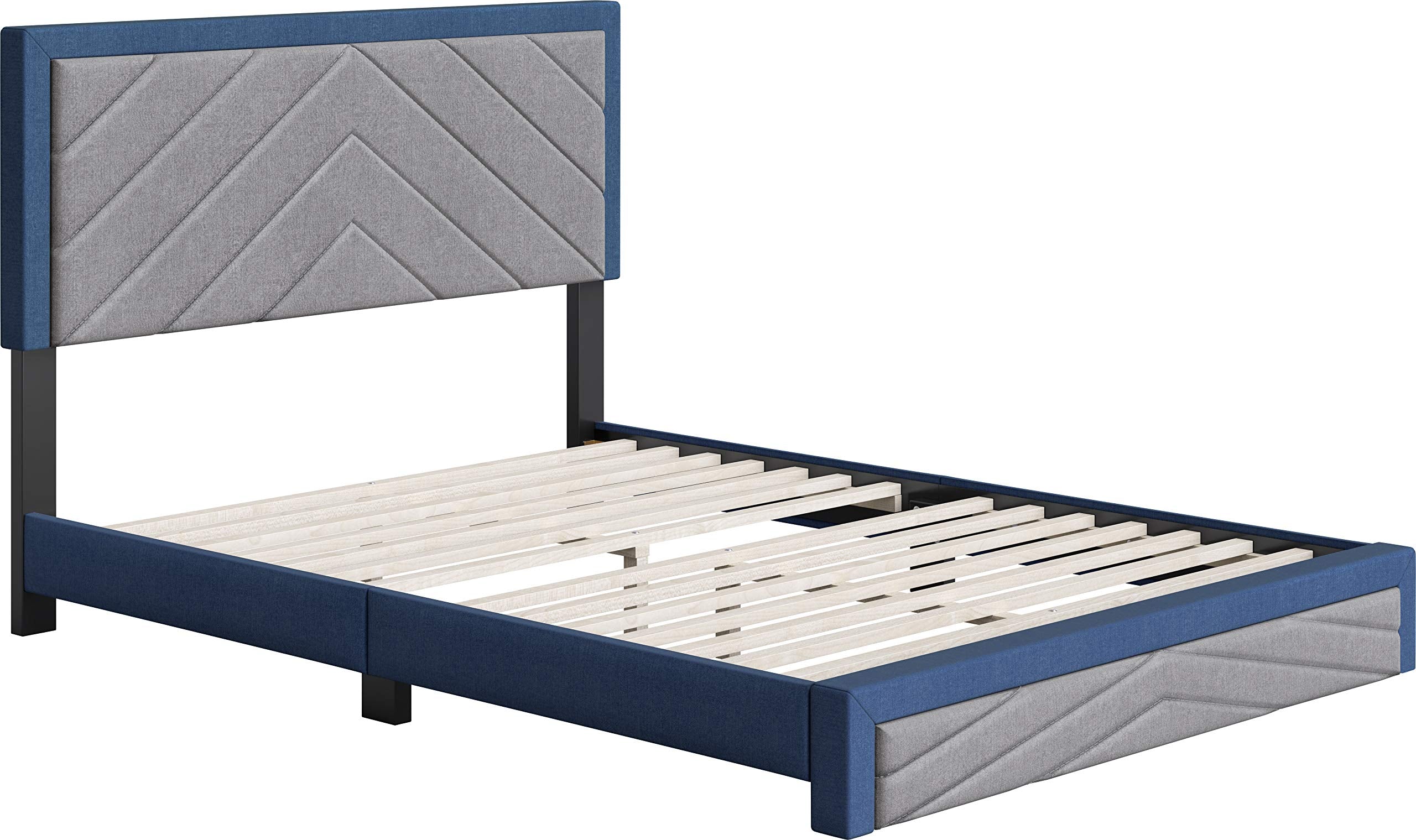 Boyd Sleep Barcelona Upholstered Platform Bed with Headboard and Durable Mattress Foundation with Strong 14 Wood Slat Supports, No BoxSpring Required: Full, Blue/Gray