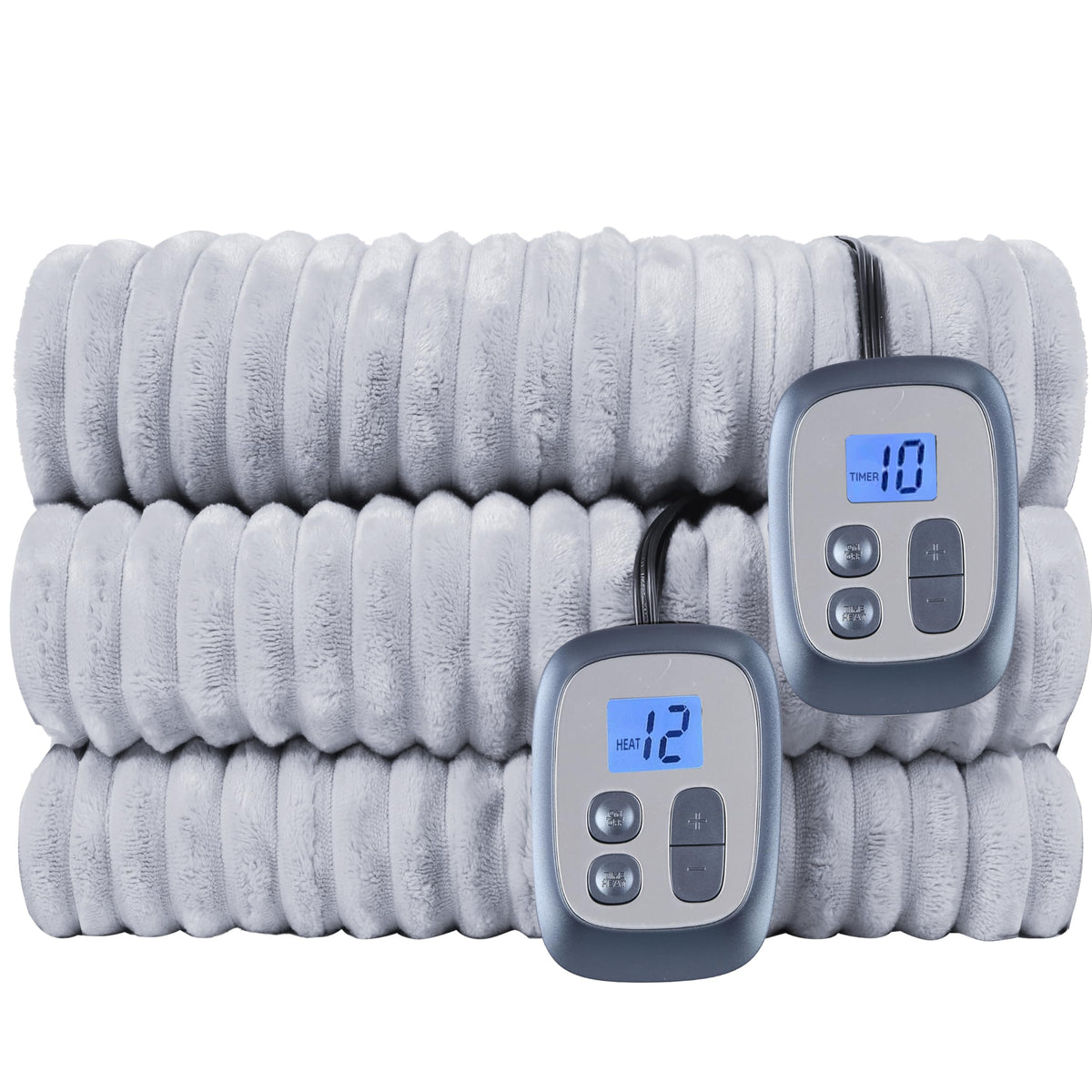 Electric Heated Blanket Queen Size 84X90 Inch - Ultra Soft Silky Flannel With Ribbed Texture, Dual Zone Controllers With 10 Heat
