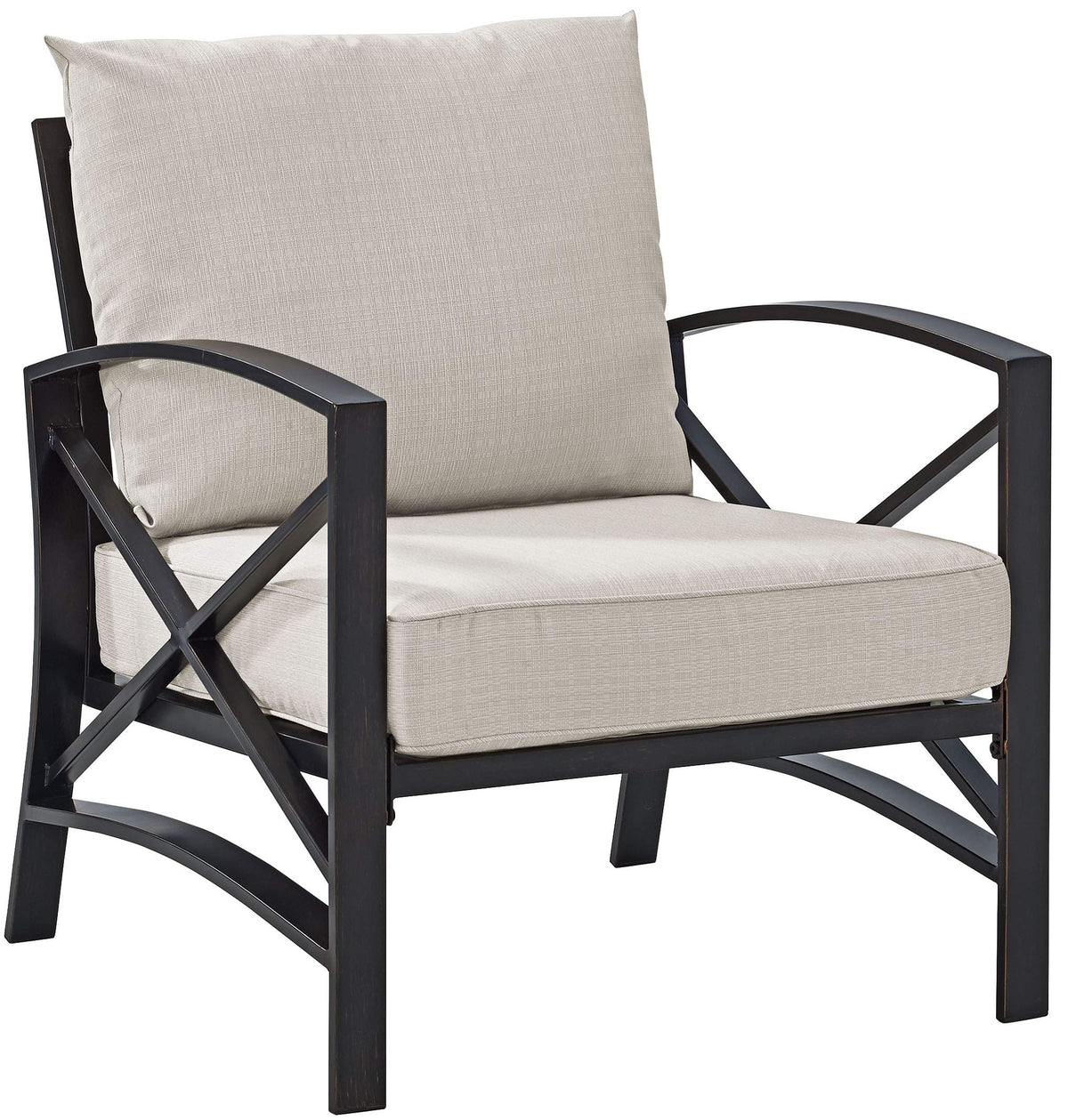 Crosley Furniture Kaplan Outdoor Chair, Patio Chairs for Conversation, Porch, Deck, Balcony, Backyard, Oiled Bronze with Oatmeal Cushions