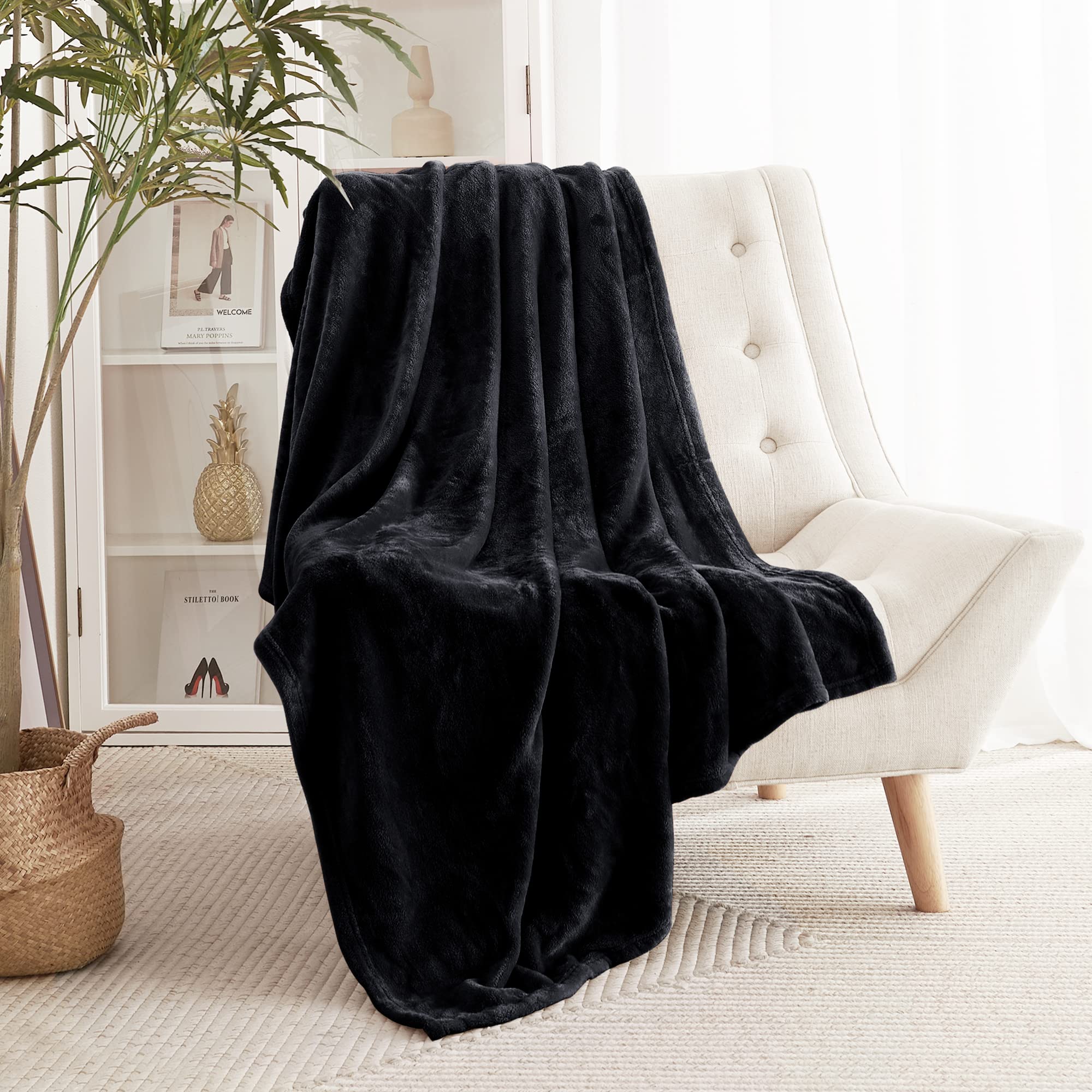 Ryb Home Black Throw Blanket For Couch, Fleece Blanket For Bed, All Season Fuzzy Bedding Flannel Microfiber Lightweight Fit Bed