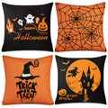 Whaline Halloween Pillow Case Large Orange And Black Pillow Cover 20' X 20' Happy Halloween Spider Ghost Pumpkin Linen Sofa Be