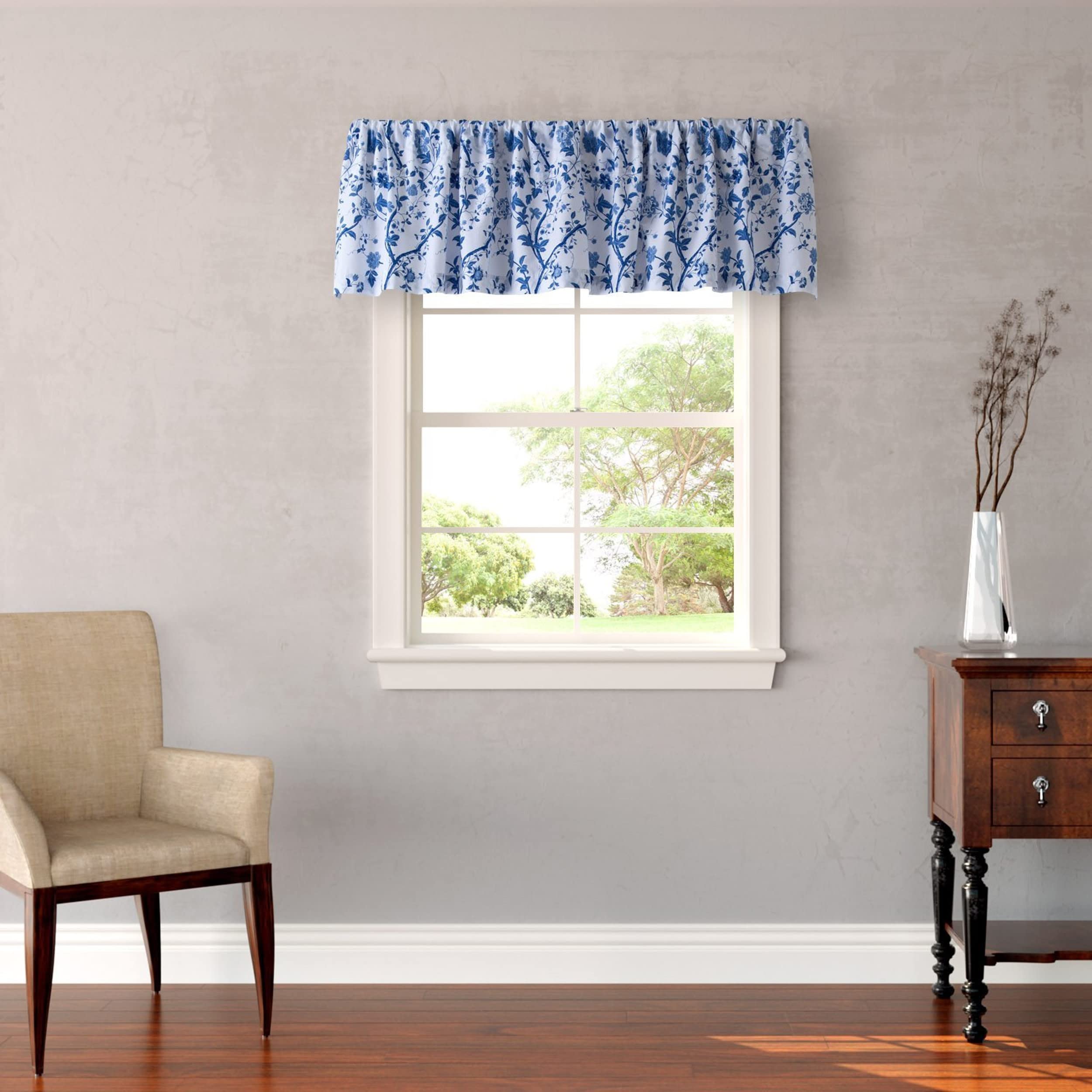 Laura Ashley Home - Cotton Pole Top Valance, Stylish & Lightweight Window Treatment for Home Decor (Charlotte Blue, 86 x 15)