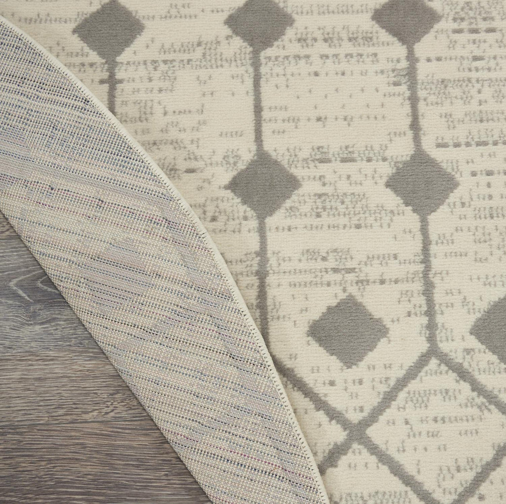 Nourison Grafix Moroccan Ivory/Grey 8' X Round Area Rug, Easy Cleaning, Non Shedding, Bed Room, Living Room, Dining Room, Kitche