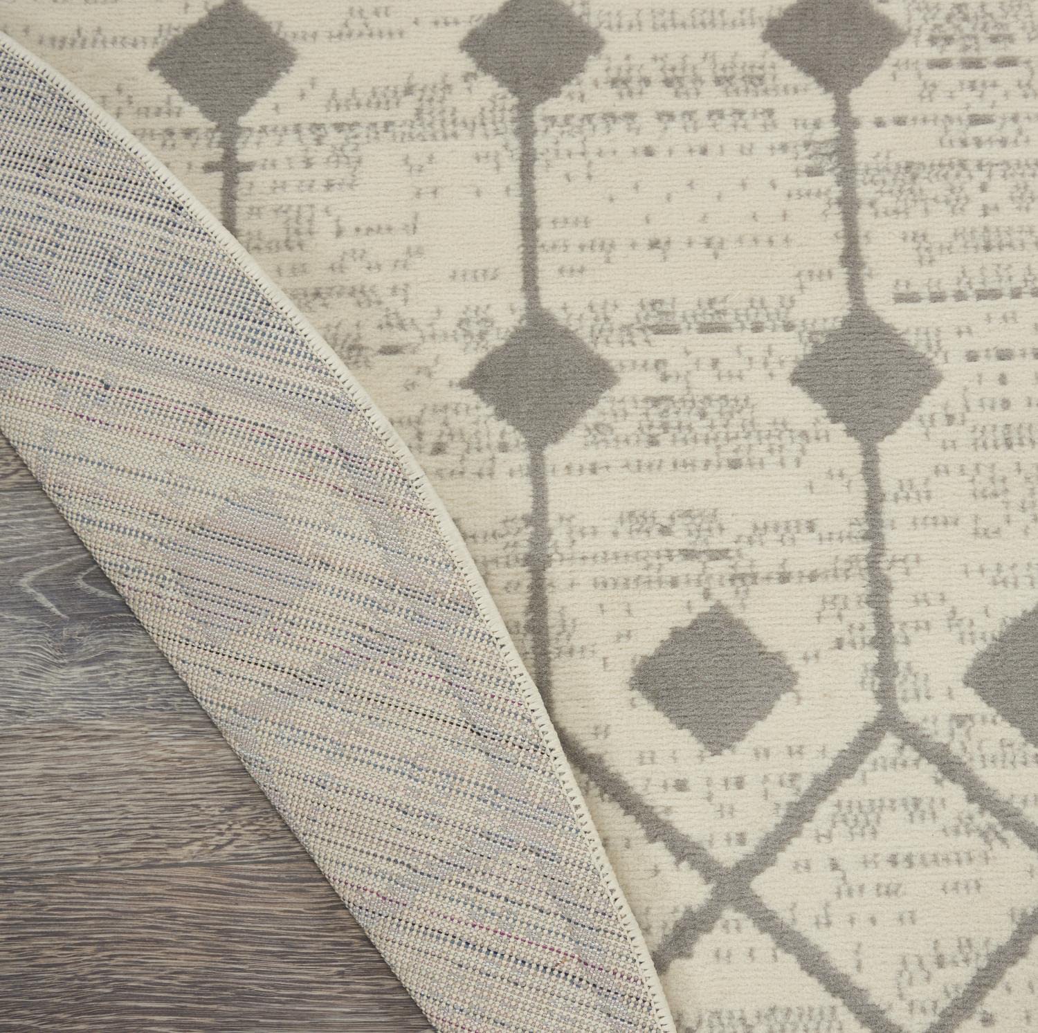 Nourison Grafix Moroccan Ivory/Grey 8' X Round Area Rug, Easy Cleaning, Non Shedding, Bed Room, Living Room, Dining Room, Kitche