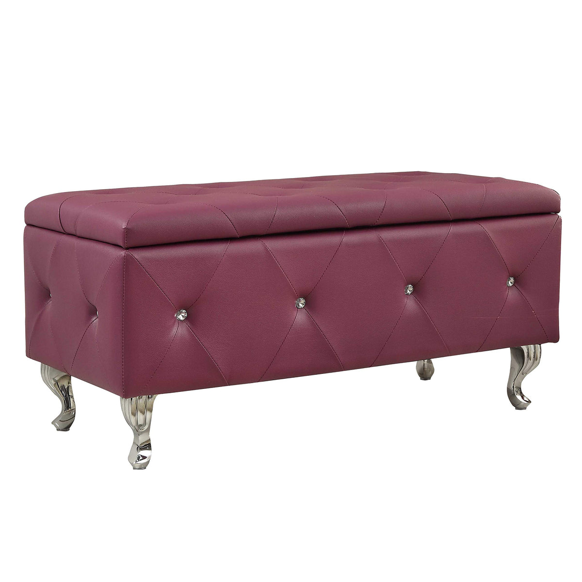 Home Roots Furniture Purple Bonded Leather Tufted Storage Bench