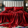 Decolure Satin Sheets Queen Size Set 4 Pcs - Silky & Luxuriously Soft Satin Bed Sheets W/ 15 Inch Deep Pocket - Similar To Silk