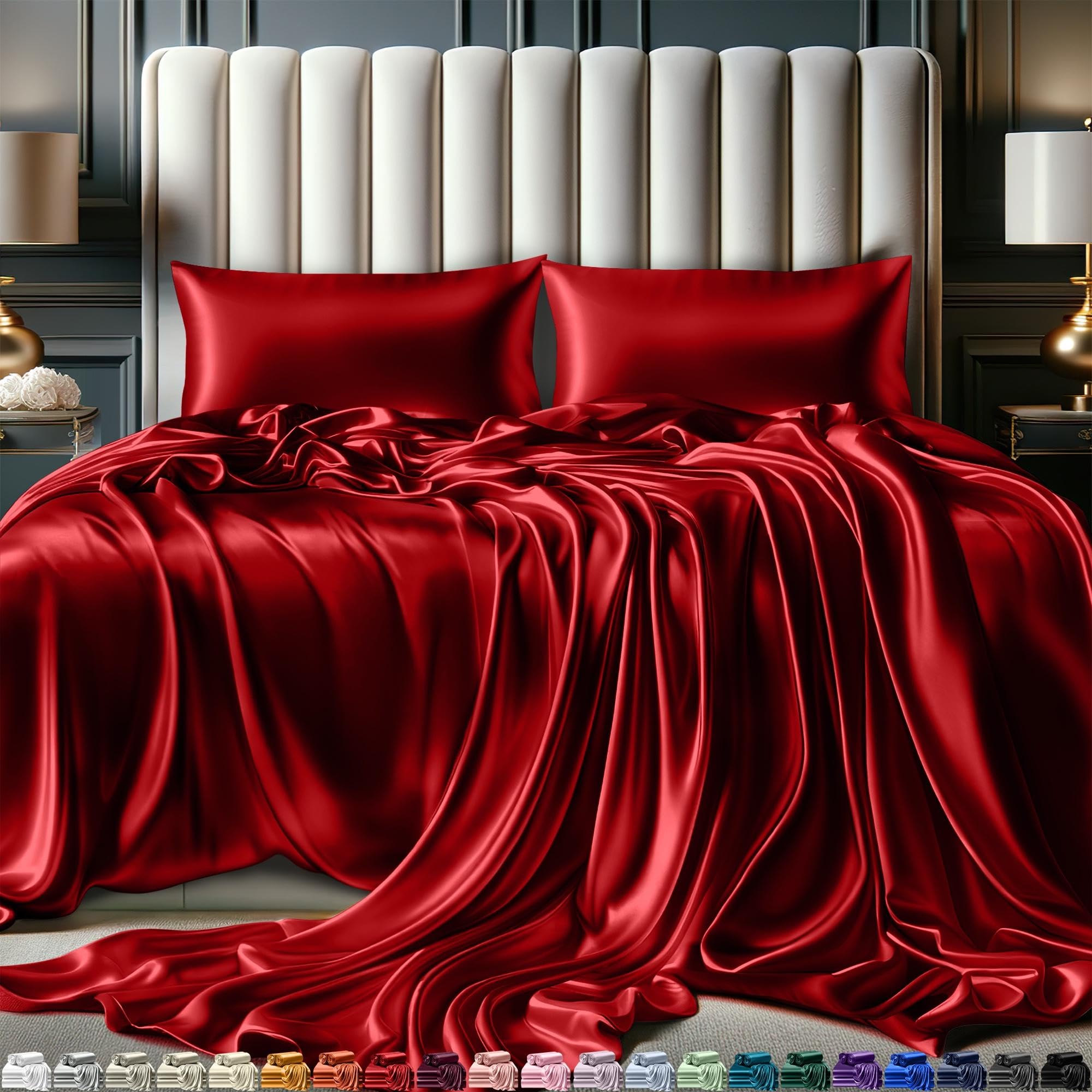 Decolure Satin Sheets Queen Size Set 4 Pcs - Silky & Luxuriously Soft Satin Bed Sheets W/ 15 Inch Deep Pocket - Similar To Silk