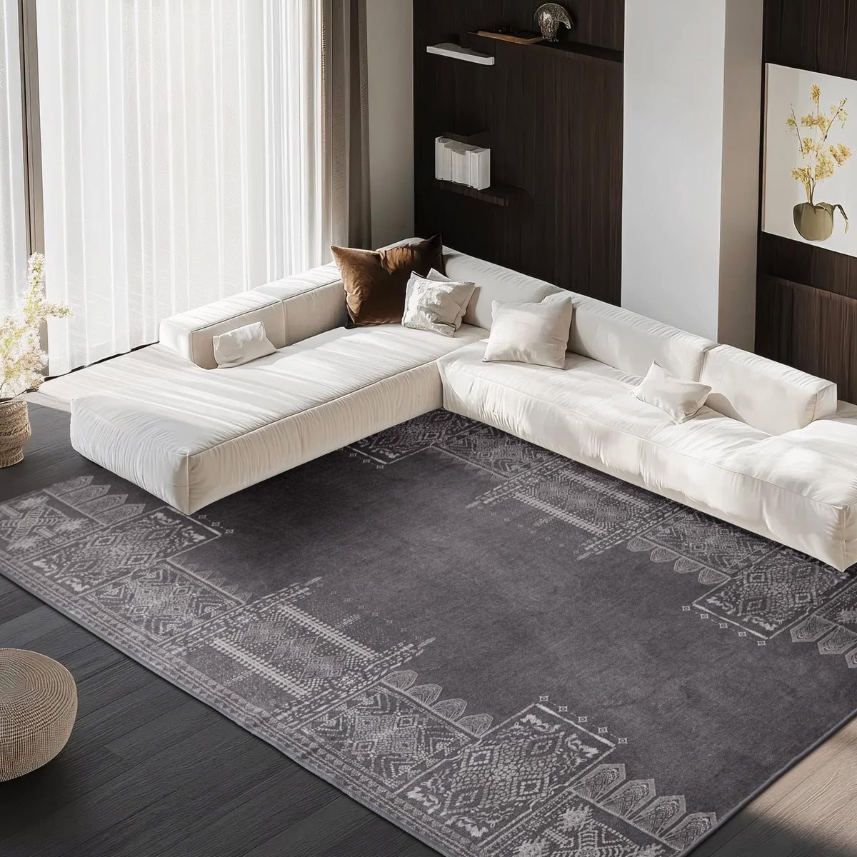 NICETOWN Washable Large Area Rug for Living Room- 6x9 Modern Boho Non-Slip Bedroom Rug Grey Geometry Area Rug Entrance Mat Carpe