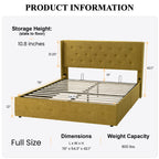 Sha Cerlin Full Size Lift Up Storage Bed/Button Tufted Wingback Headboard/Hydraulic Storage/Upholstered Platform Bed Frame/No Box Spring Needed/Wood Slats Support/Olive Yellow