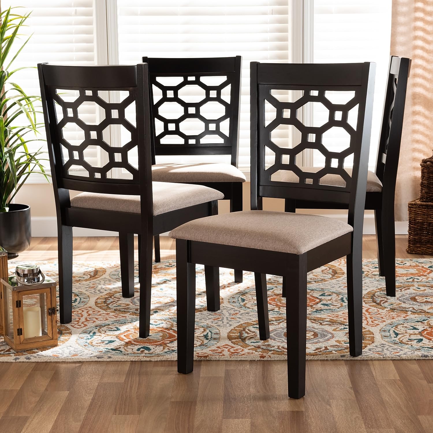 Baxton Studio Peter Modern Fabric Dining Chair, Sand And Dark Brown, 4/Set (171-10950-Hit)