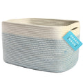 Organihaus White And Blue Basket | Coiled Rope Basket With Handles | Woven Basket For Storage | Nursery Storage Basket | Decorat