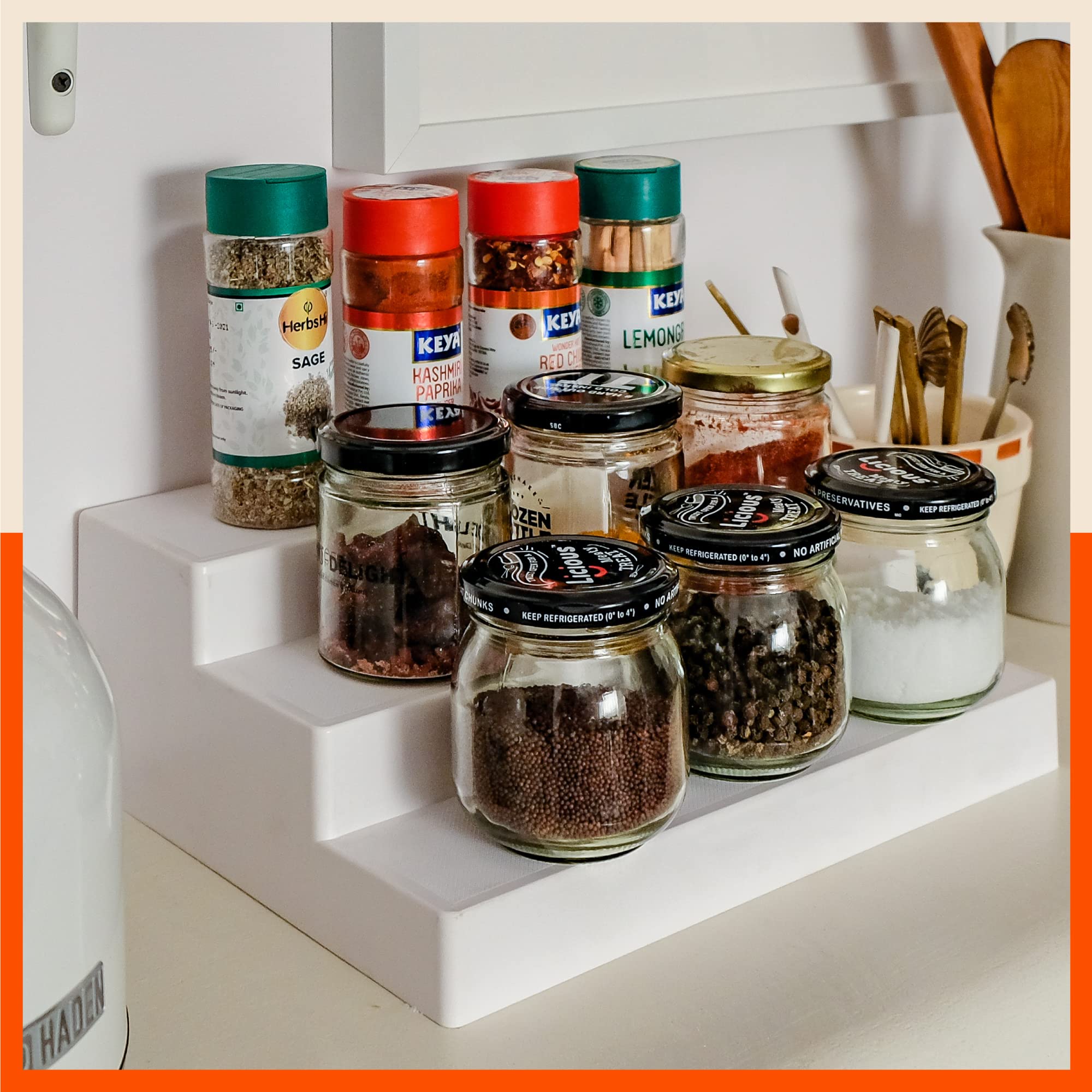 Bathla Plastic Shelf Organizer  (Set Of 2) MultiPurpose Display Cabinet For Kitchen, Home & Office | 3 Wide Steps | Spice Rack