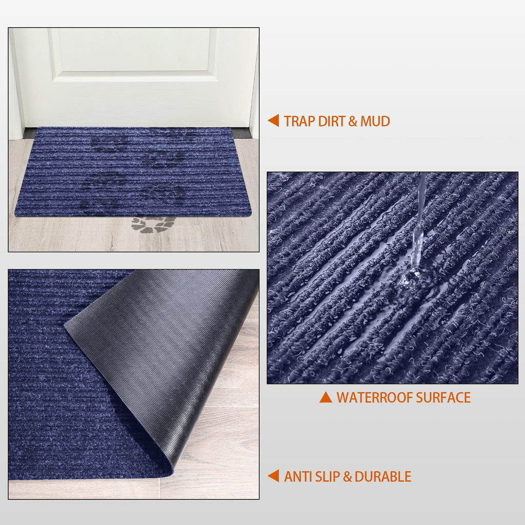 Large Semi Finished Front Door Mat Non-Slip Floor Mats Striped Welcome Mats 16 X 79 Inch Waterproof Entryway Shoe Mats Pet Rug Runner For Bathroom Kitchen Outdoor Decor (Navy, 2 Roll)