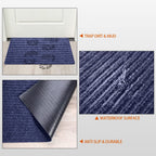 Large Semi Finished Front Door Mat Non-Slip Floor Mats Striped Welcome Mats 16 X 79 Inch Waterproof Entryway Shoe Mats Pet Rug Runner For Bathroom Kitchen Outdoor Decor (Navy, 2 Roll)