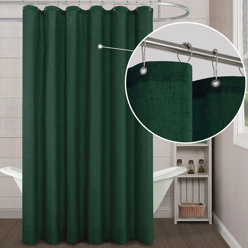 KOUFALL Dark Green Shower Curtain for Bathroom,Fabric Linen Washable Waterproof Cloth Boho Shower Curtain Set with Hooks,72x72 I