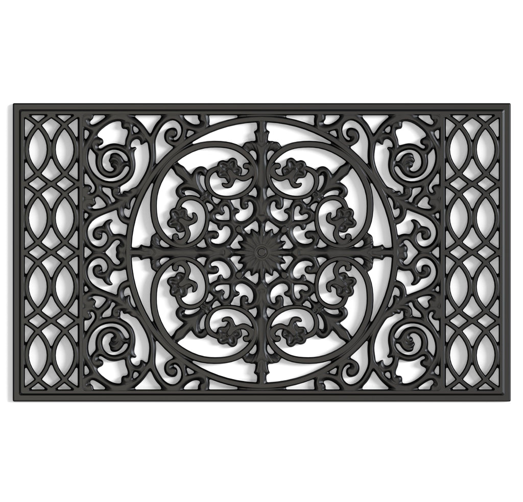 Fiozor Original Rubber Door Mat,Easy Clean,Waterproof Doormats For Patio,Entry,Deck (Black Flower, 30 * 18')