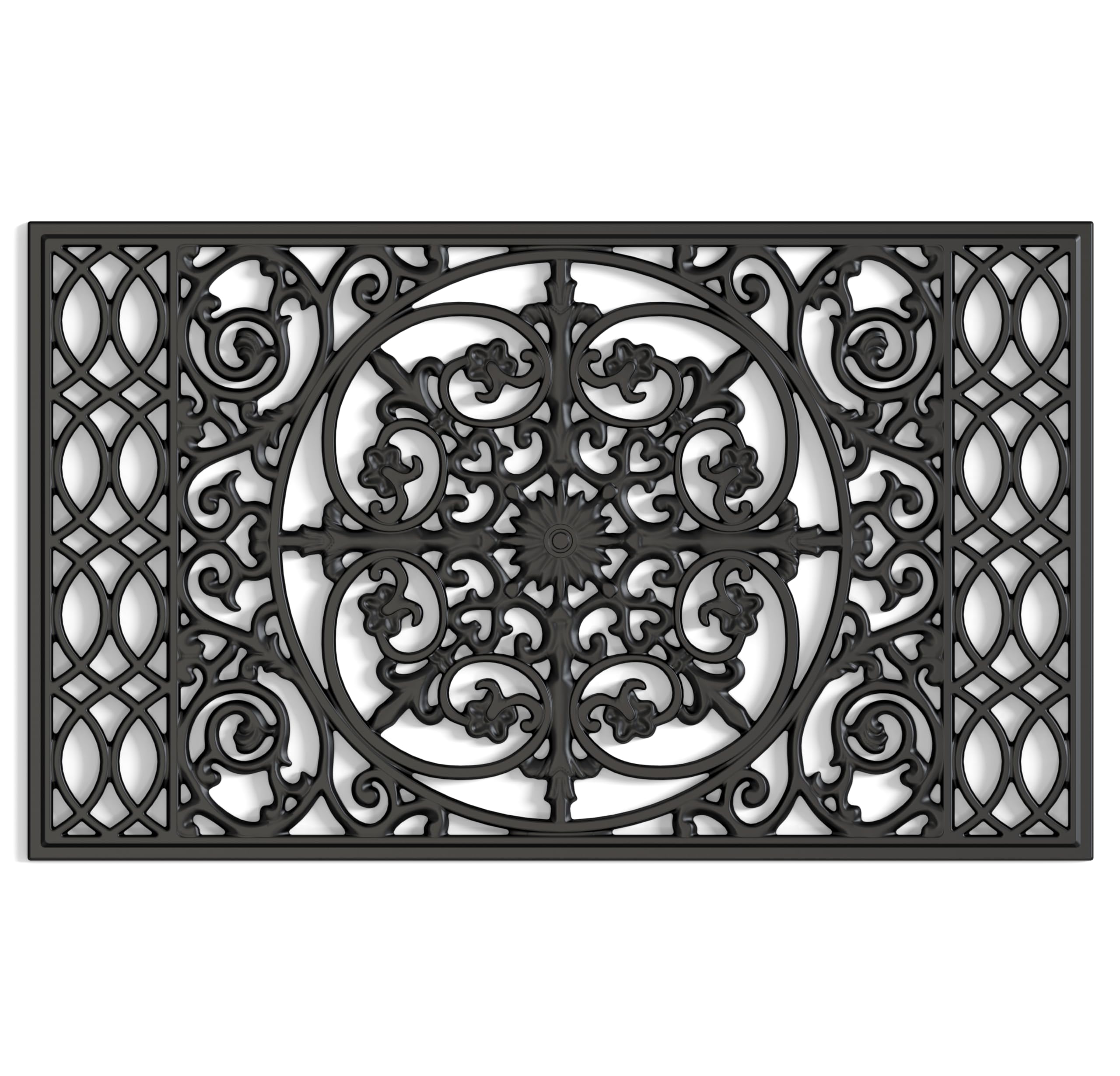 Fiozor Original Rubber Door Mat,Easy Clean,Waterproof Doormats For Patio,Entry,Deck (Black Flower, 30 * 18')