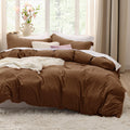 Bedsure Brown Twin Duvet Cover Set - Soft Prewashed Duvet Cover Twin Size, 2 Pieces, 1 Duvet Cover 68X90 Inches With Zipper Clos