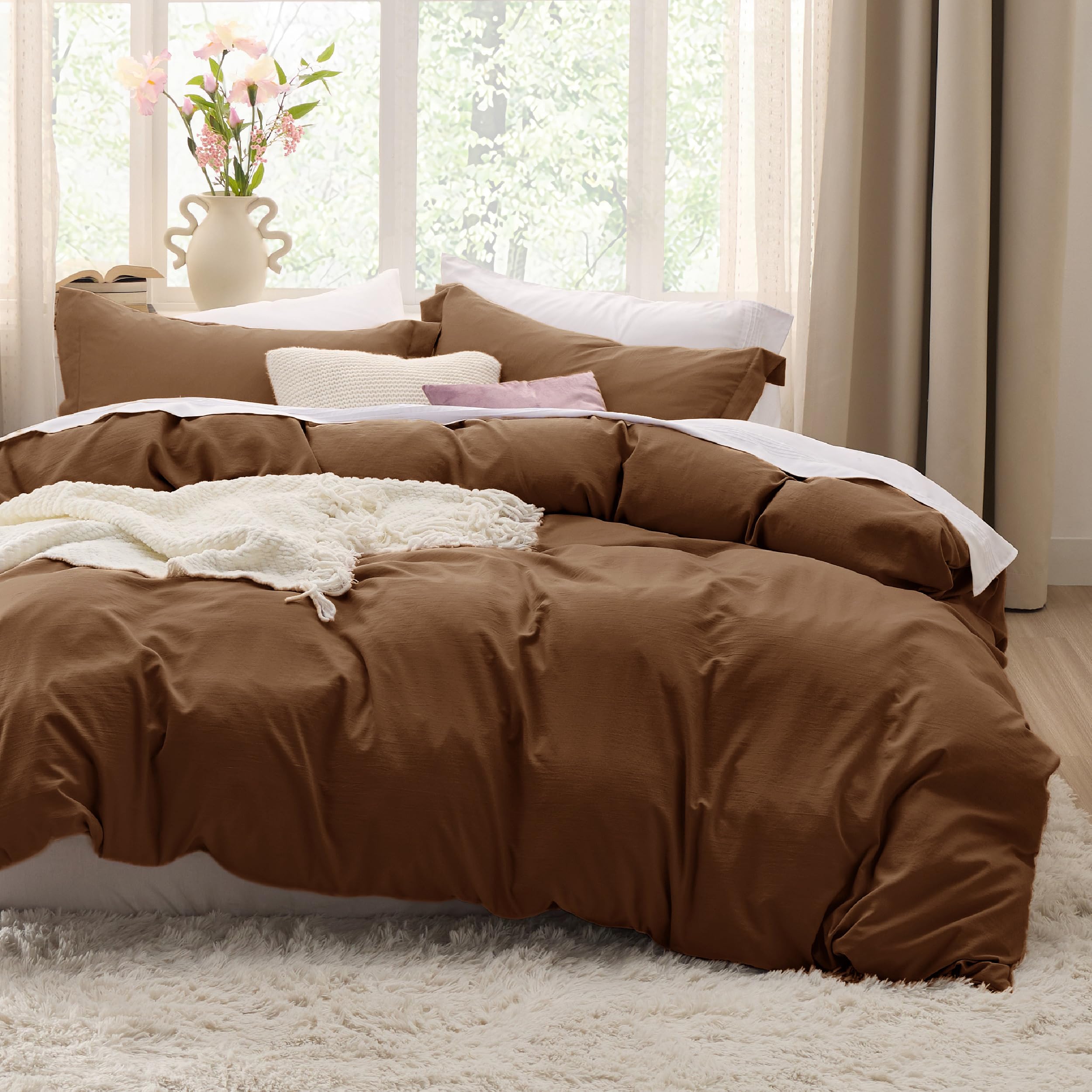 Bedsure Brown Duvet Cover Full Size - Soft Prewashed Full Duvet Cover Set, 3 Pieces, 1 Duvet Cover 80X90 Inches With Zipper Clos