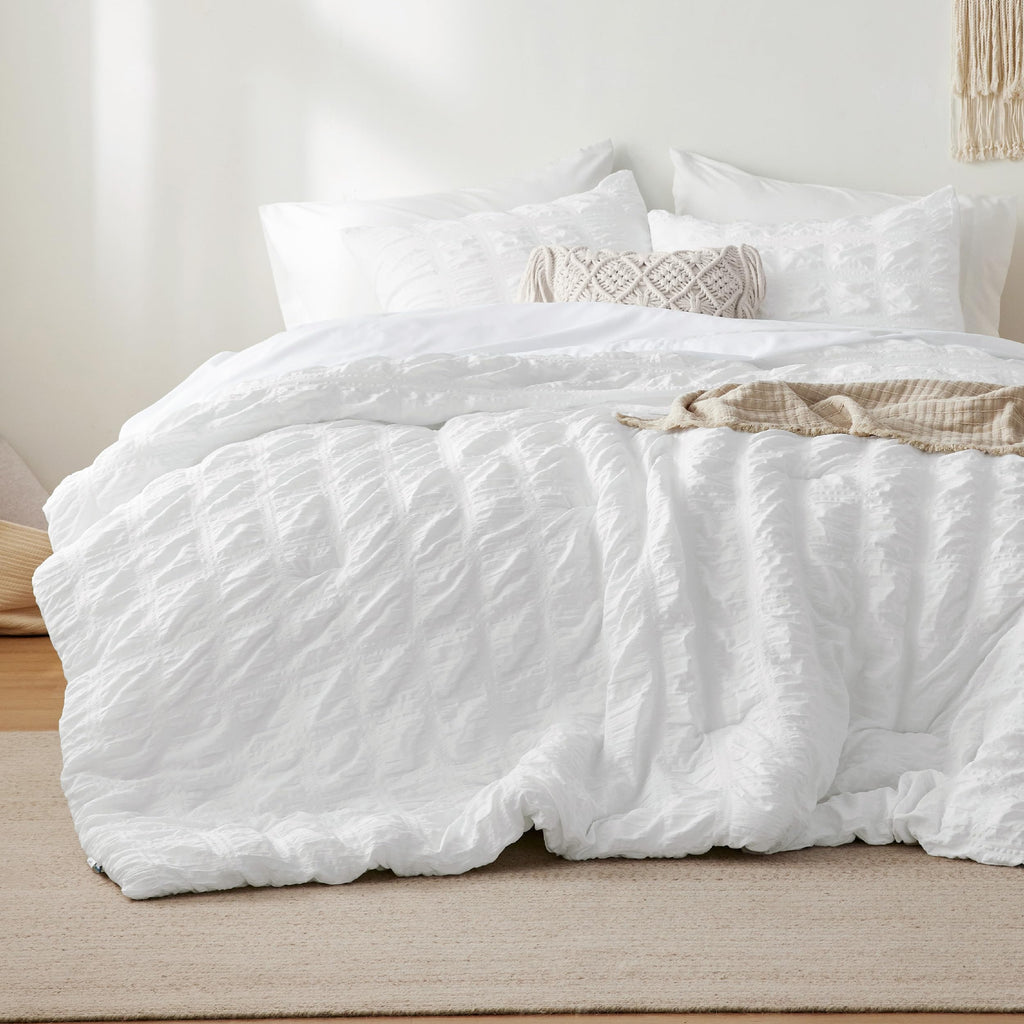 Bedsure Bed In A Bag Queen - Queen Comforter Set 7 Pieces Plaid Seersucker Bedding Set, Soft Lightweight Down Alternative Comfor
