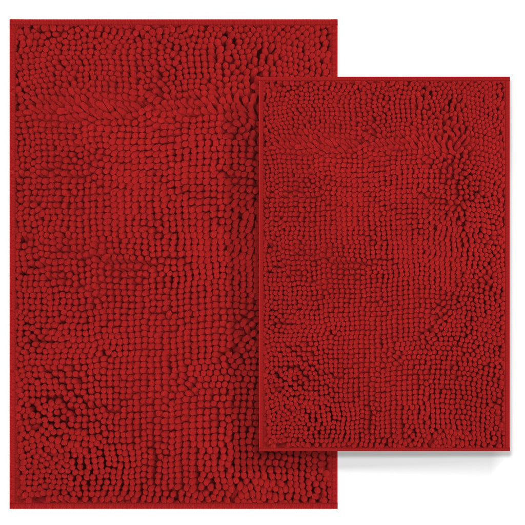Red Bathroom Rugs Set 2 Piece Ultra Thick Bath Rugs Set Bathroom Mat, Bath Rugs Washable, Soft Chenille Bathroom Rug Set, Bathtu