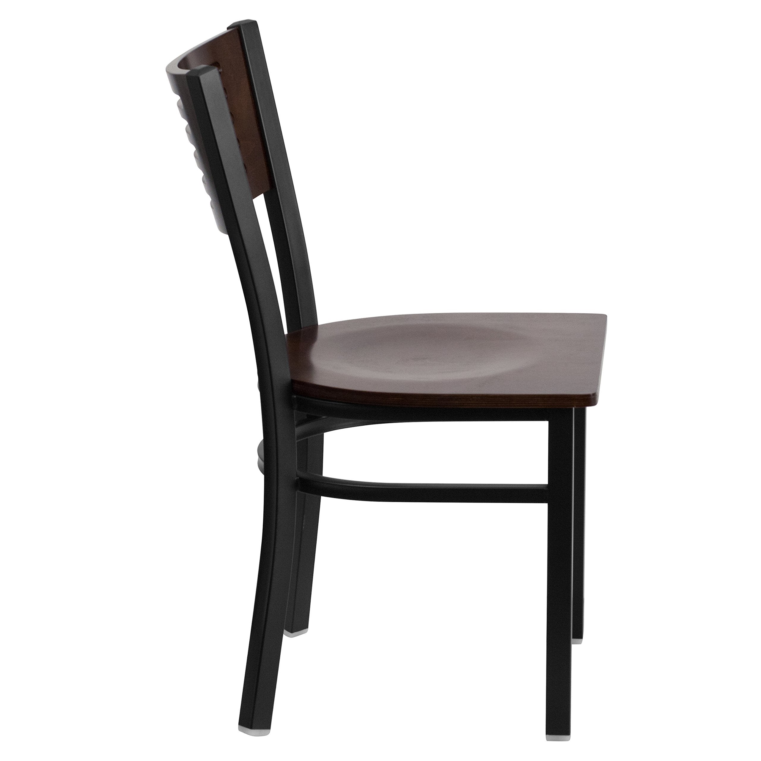 Flash Furniture Hercules Series Black Slat Back Metal Restaurant Chair - Walnut Wood Back & Seat