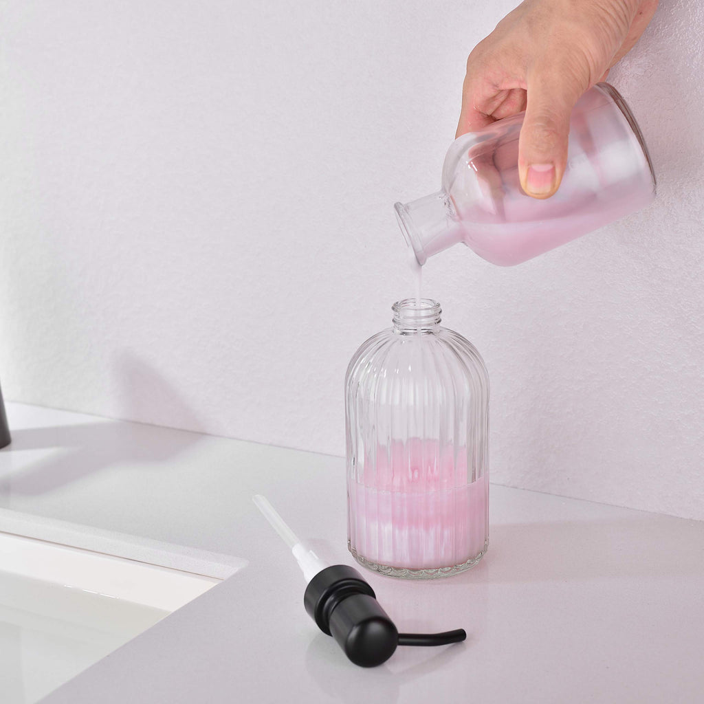 Leetcp Rose Gold Glass Soap Dispenser With Rust Proof Metal Pump,16Oz Vintage Soap Dispenser,Clear Glass Dish Soap Dispenser For