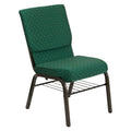 4 Pk. 18.5W Green Patterned Fabric Church Chair, Book Rack - Gold Vein Frame