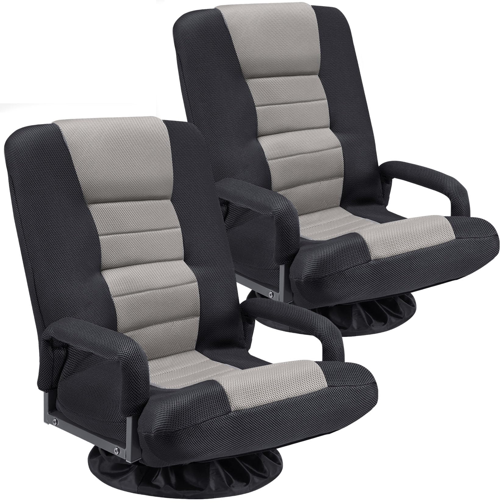 Buymoth Swivel Floor Gaming Chair W/Armrests, 2 Pack Folding Video Reclining Sofa W/6 Adjustable Position, Padded Backrest & Cus