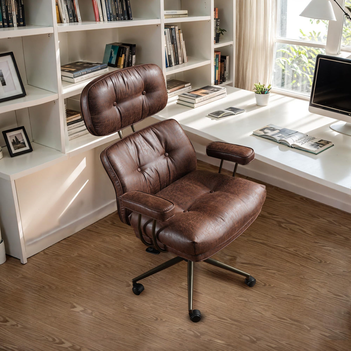 Faux Leather Executive Office Chair - Big And Tall Ergonomic Home Office Chair,Reclining Computer Desk Chair W/Lumbar Support,Ad