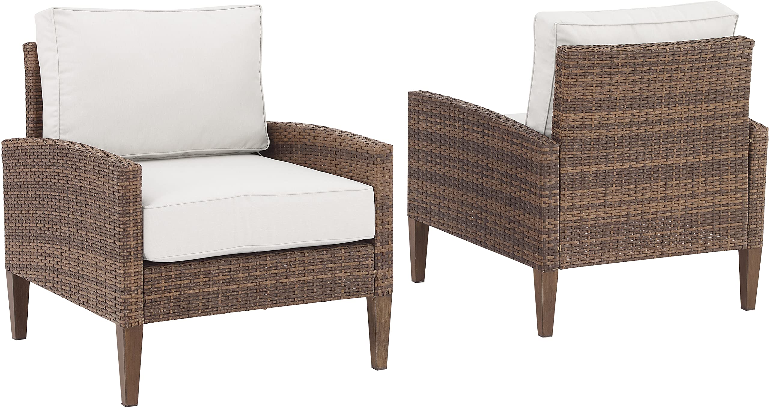 Crosley Furniture Capella 2-Piece Outdoor Chair Set, Wicker Patio Chairs for Conversation, Porch, Deck, Brown with Creme Cushions