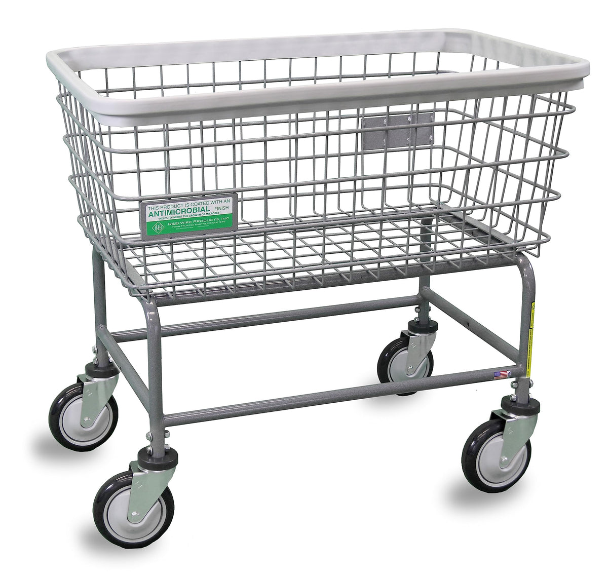 R&B Wire™ 200F/ANTI Antimicrobial Large Capacity Laundry Cart, 4.5 Bushel, Gray, Made in USA
