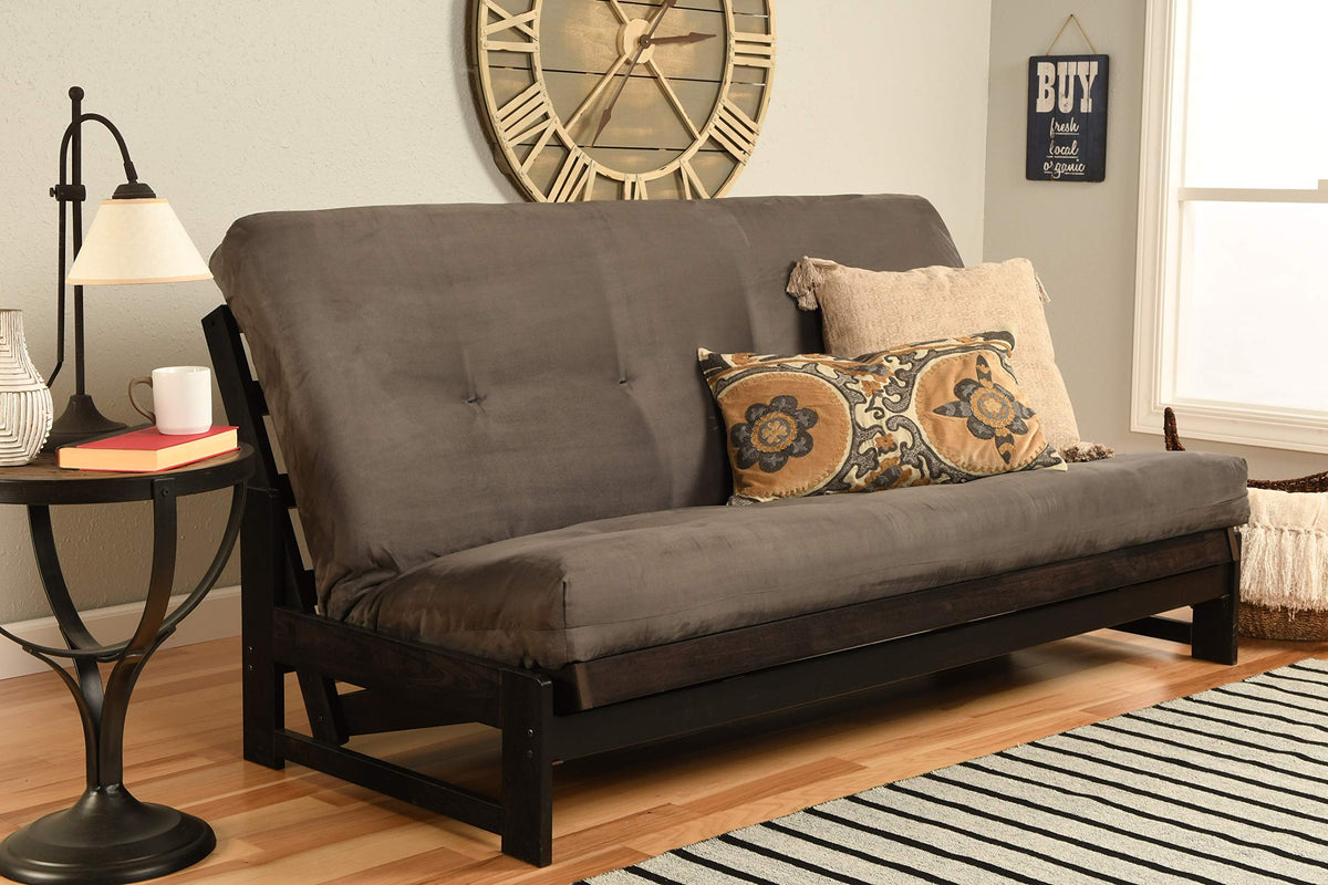 Kodiak Furniture Aspen Futon with Suede Fabric Mattress in Reclaim Mocha/Gray