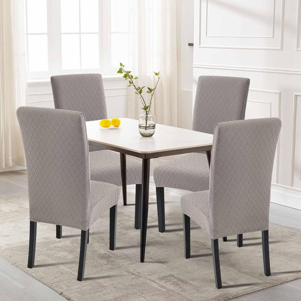 Searchi Dining Room Chair Covers Set Of 4, Stretch Jacquard Parsons Chair Slipcovers Removable Washable Kitchen Chair Protector Cover For Dining Room, Hotel, Ceremony (Taupe Rhombus)