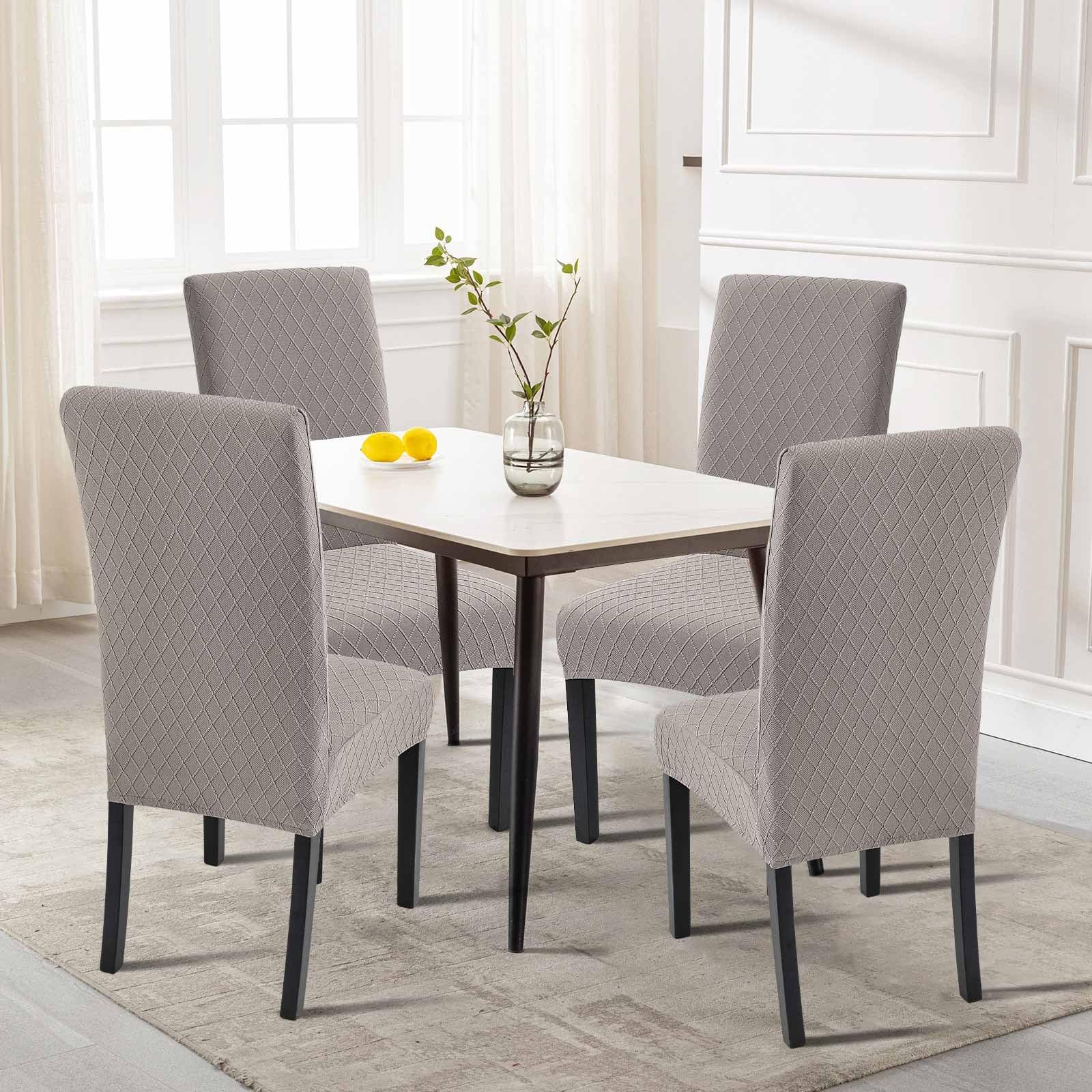 Searchi Dining Room Chair Covers Set Of 4, Stretch Jacquard Parsons Chair Slipcovers Removable Washable Kitchen Chair Protector Cover For Dining Room, Hotel, Ceremony (Taupe Rhombus)