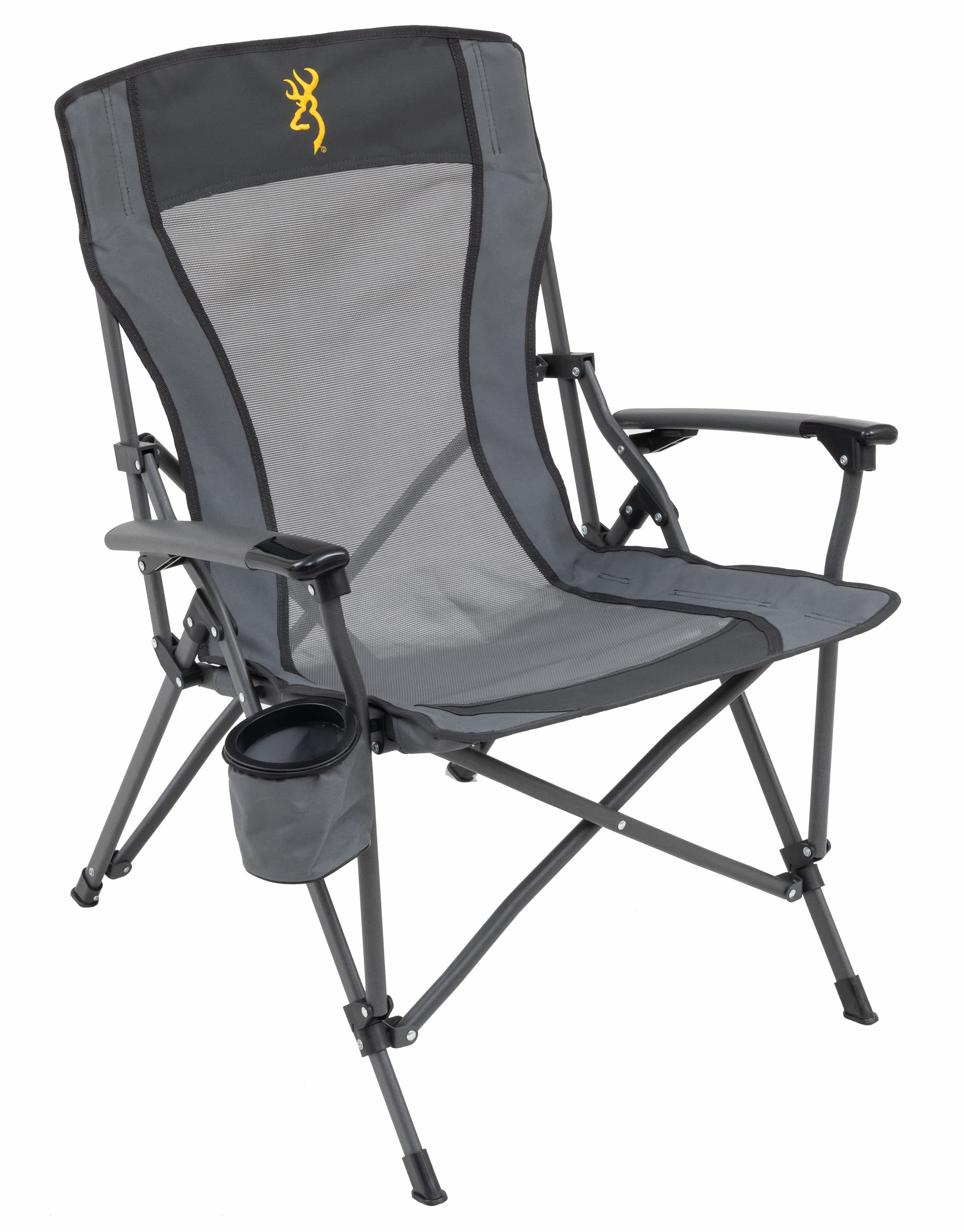 Browning Folding Camping Chairs for Adults - Durable Mesh Fabric Over Sturdy Powder Coated Steel Frame, Armrests Cup Holder, and