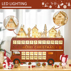 Homcom Christmas Advent Calendar, Light Up Table Xmas Wooden Bus Holiday Decoration With Countdown Drawer, Santa Claus Street Ho