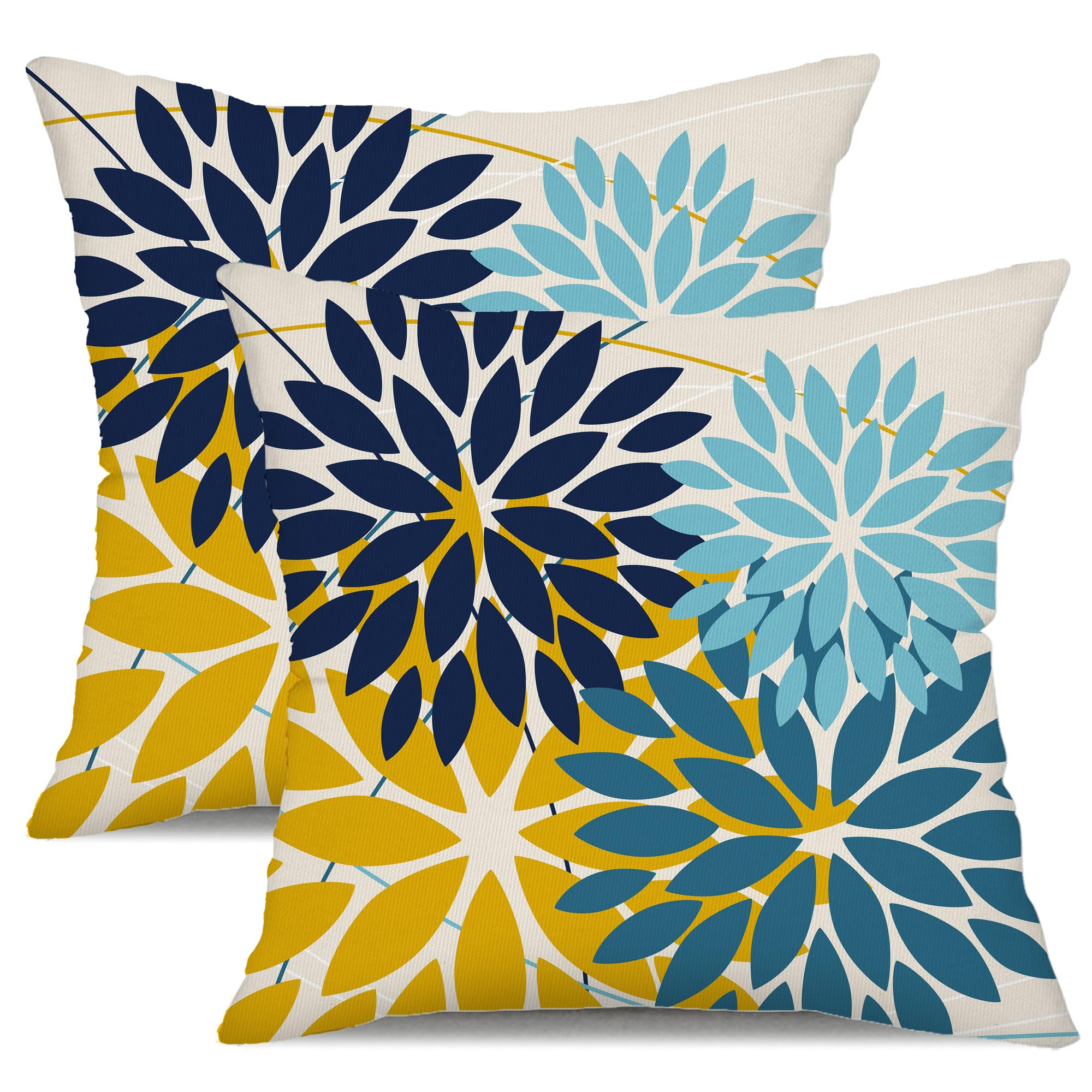 Dfxsz Outdoor Pillow Covers 18X18 Inch Set Of 2 Green Yellow Blue Flower Decorative Waterproof Spring Summer Outdoor Pillow Cove