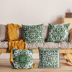 M-Qizi Green Throw Pillow Covers - Flannel Green Pillow Covers 18X18 Set Of 4, Decorative Green Pillow Covers, Chinoiserie Pillo