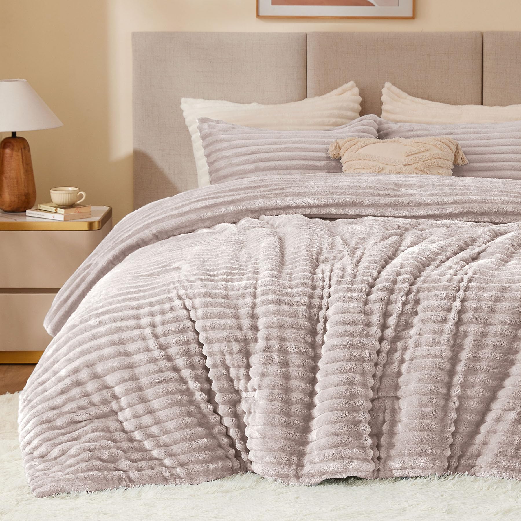 Bedelite Fleece Twin Comforter Set -Super Soft & Warm Fluffy Lotus Pink Bedding, Luxury Fuzzy Heavy Bed Set For Winter With 1 Pi