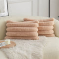 Neelvin Camel Faux Fur Cozy Soft Striped Decorative Throw Pillow Covers 12X20 Inch Set Of 2,Velvet Pillowcase Cushion Case For S
