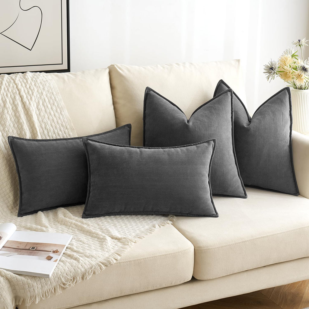 Miulee Pack Of 2 Dark Grey Decorative Pillow Covers 22X22 Inch Soft Chenille Luxurious Couch Throw Pillows Farmhouse Cushion Covers Euro Shams With Elegant Design For Sofa Bed Living Room Home Decor