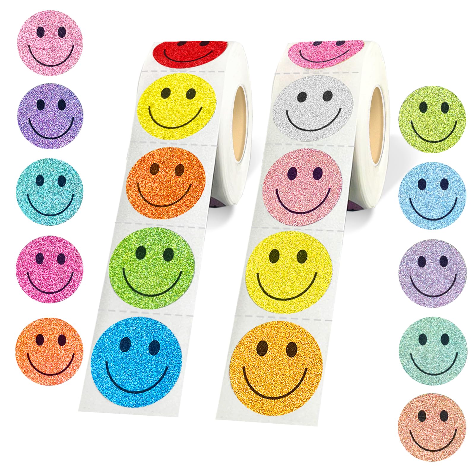 Yeachlaing 1 Inch Shiny Happy Face Stickers Circle Dots Labels Reward Stickers Teachers Stickers(1000Pcs,Multicolored)