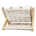 LIVALAYA Small Macrame Magazine Holder Floor- Pre Assembled Boho Room Decor Storage Basket Rack for Books, Mail, Remote, Desk Or