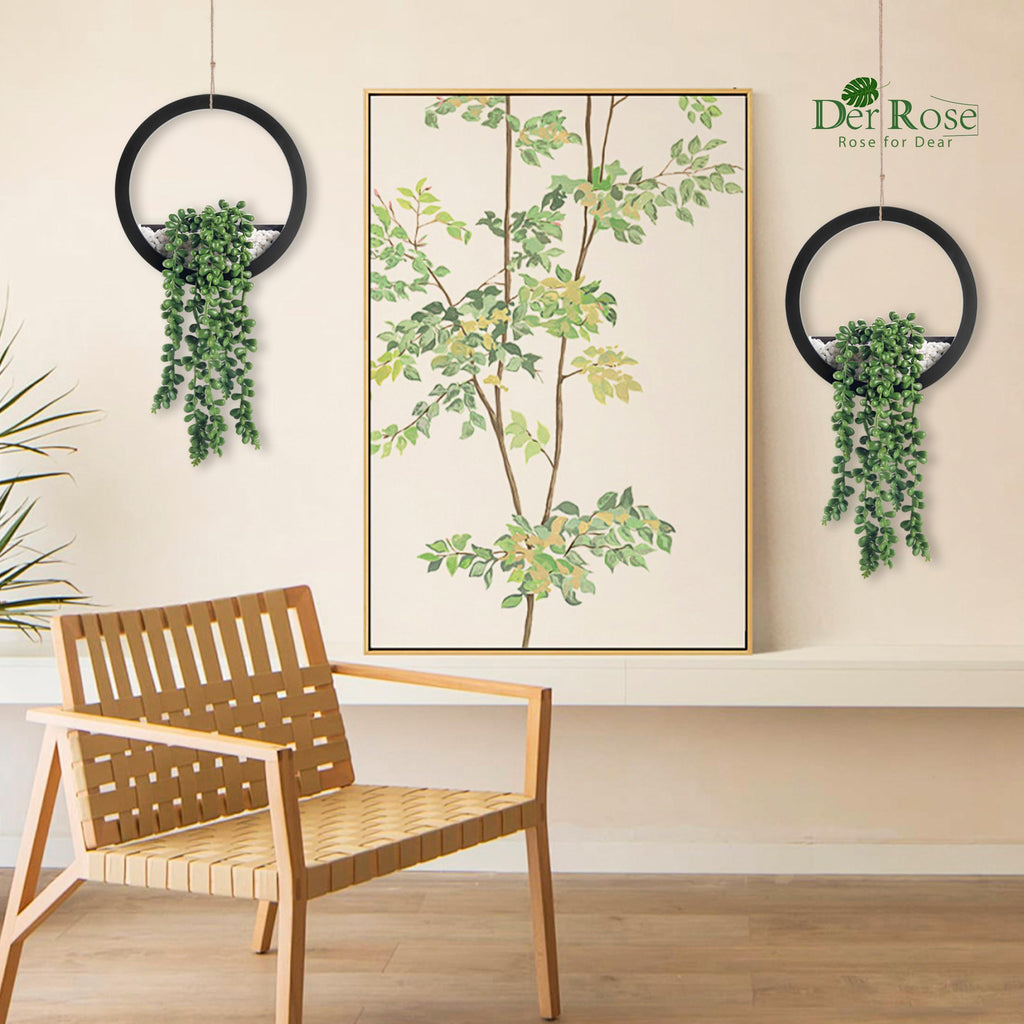 Der Rose 2 Pack Fake Plants Hanging Artificial Succulents Plants In Black Pots For Living Room Bathroom Accessories Boho Wall De